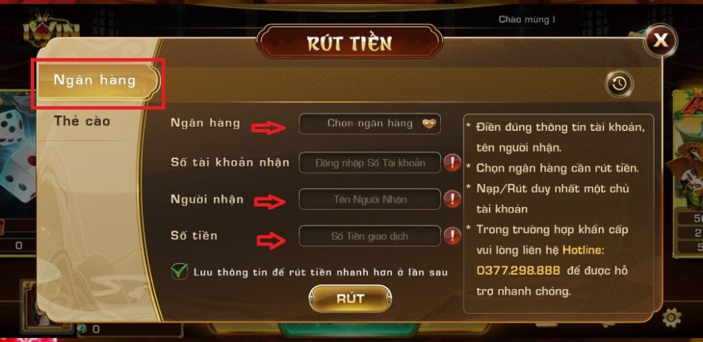 Các phương thức rút tiền tại iWin